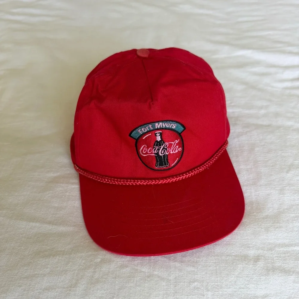 80's Coca-Cola Fort Myers Red Snapback Hat Rope Trucker Cap Simply The Best Mens